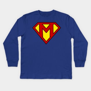 Superhero Symbol Letter M Kids Long Sleeve T-Shirt